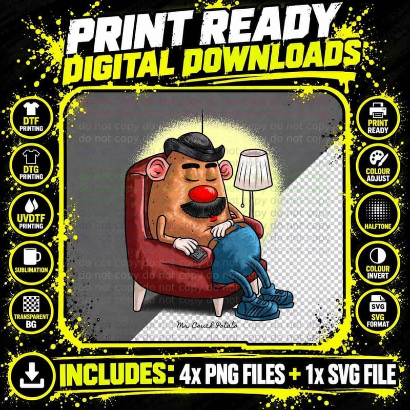 Mr. Couch Potato T-Shirt Png SVG Digital Bundle
