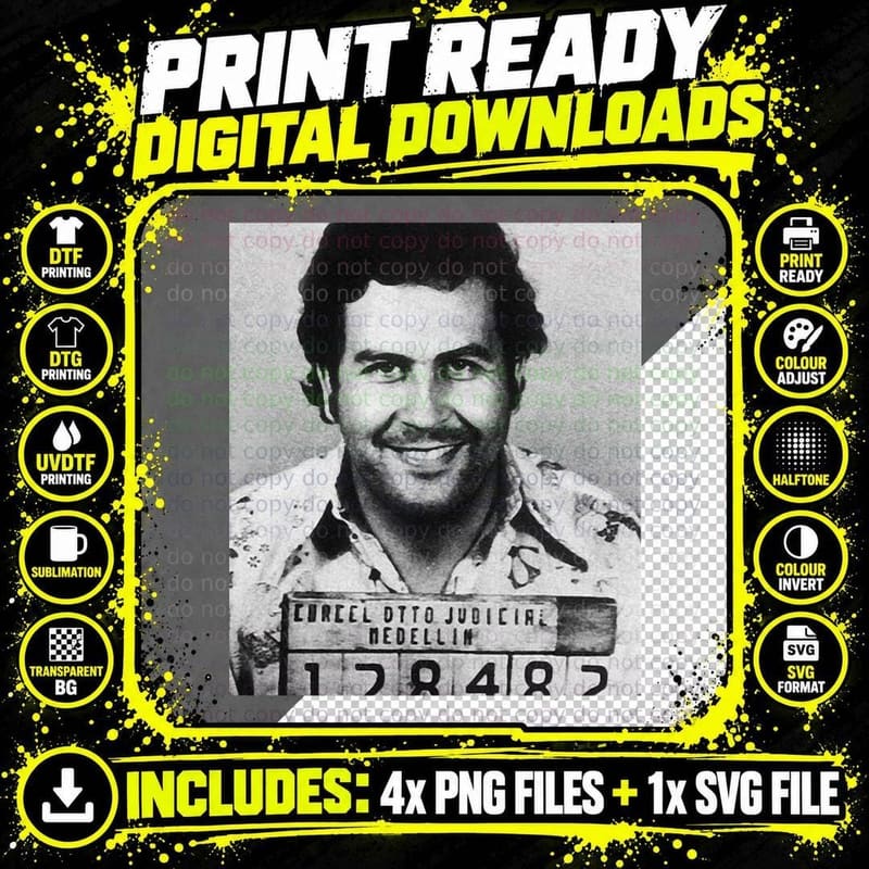 Pablo Escobar Mugshot Merchandise T-Shirt Png SVG Digital Bundle