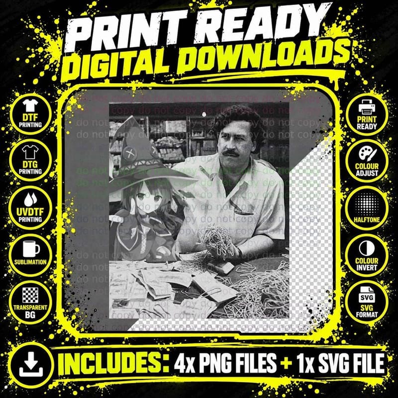 Pablo Escobar and Megumin T-Shirt Png SVG Digital Bundle