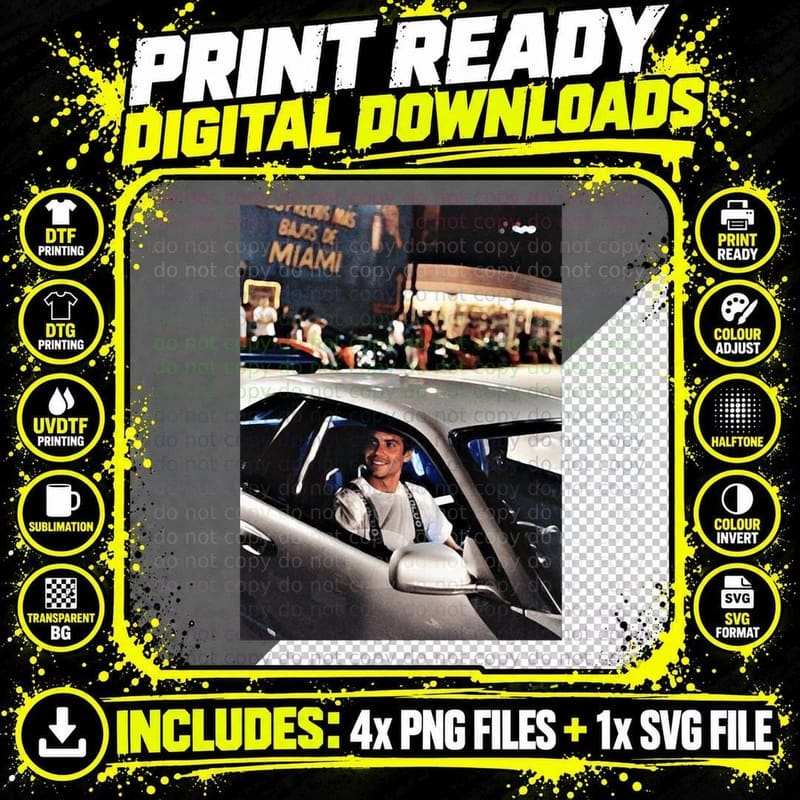 Paul Walker - Fast and Furious 3 T-Shirt Png SVG Digital Bundle