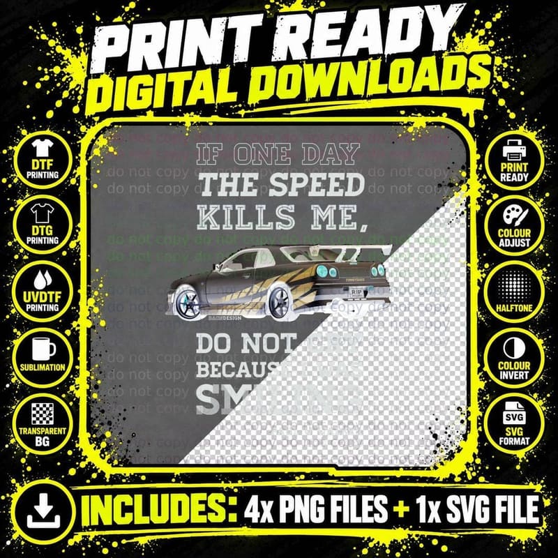 Paul Walker Tribute GTR - Halftone 2 T-Shirt Png SVG Digital Bundle