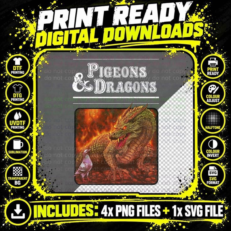 Pigeons & Dragons T-Shirt Png SVG Digital Bundle
