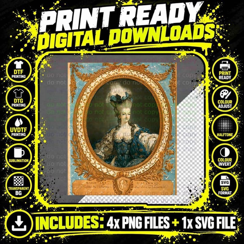 Queen Marie Antoinette Throw Pillow T T-Shirt Png SVG Digital Bundle