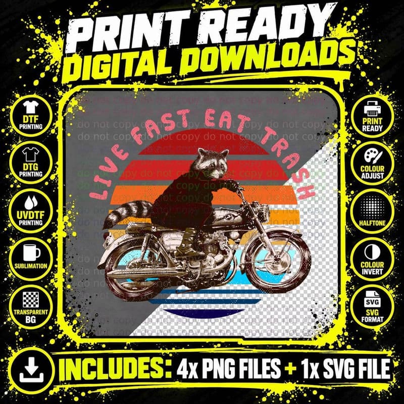 Racoon Live Fast EAT TRASH T-Shirt Png SVG Digital Bundle