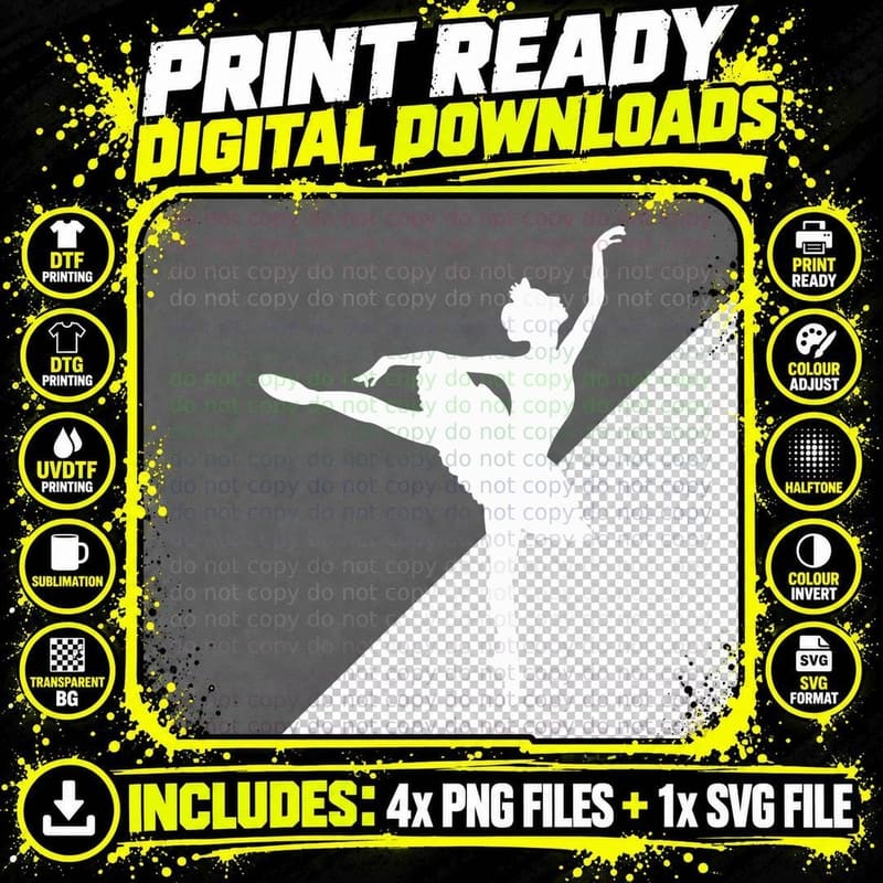 Simple Ballerina (White on Pink) T-Shirt Png SVG Digital Bundle