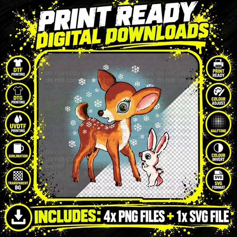 Snowflakes Spotted Fawn T-Shirt Png SVG Digital Bundle