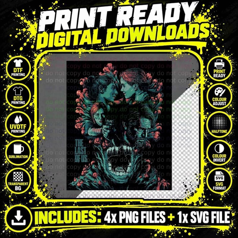 The Last of Us Joel and Ellie Family T-Shirt Png SVG Digital Bundle
