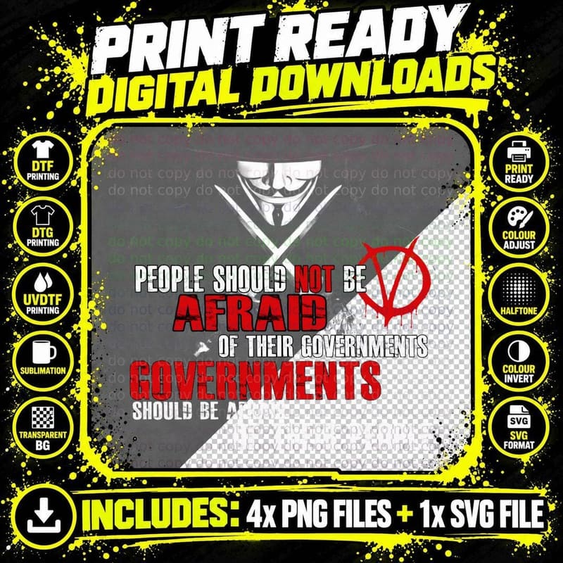 V FOR Vendetta GUY Fawkes Conspiracy QUOTE Essential Png SVG Digital Bundle