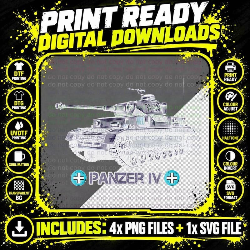 World War 2 German Tank Panzer IV Gift T-Shirt Png SVG Digital Bundle