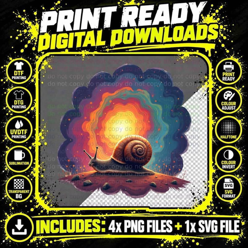 60s Psychedelic Snail Art T-Shirt Png SVG Digital Bundle