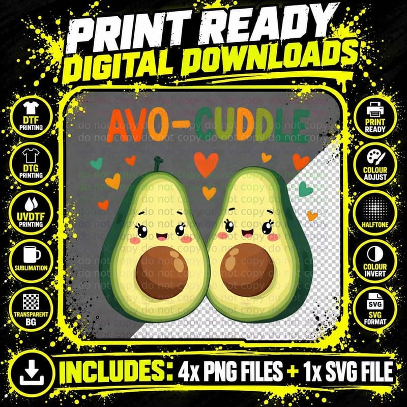 AVO-Cuddle Cute Avocado Couple Graphic T-Shirt Png SVG Digital Bundle