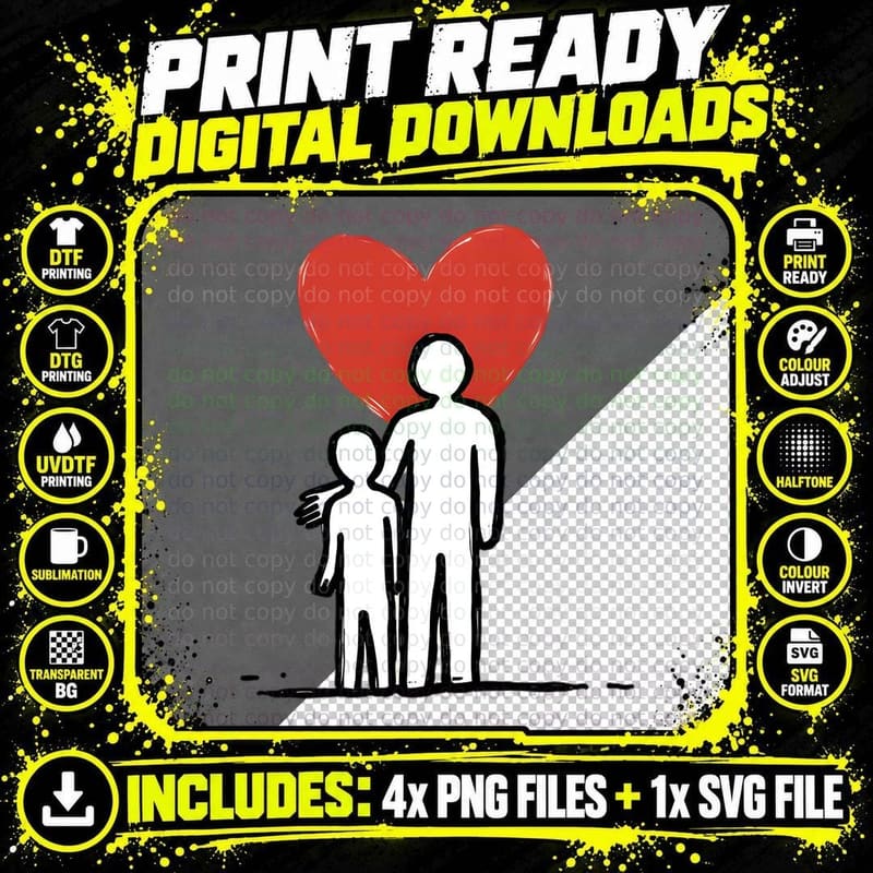 Adult Child Silhouette Red Heart Simple Graphic Love Png SVG Digital Bundle