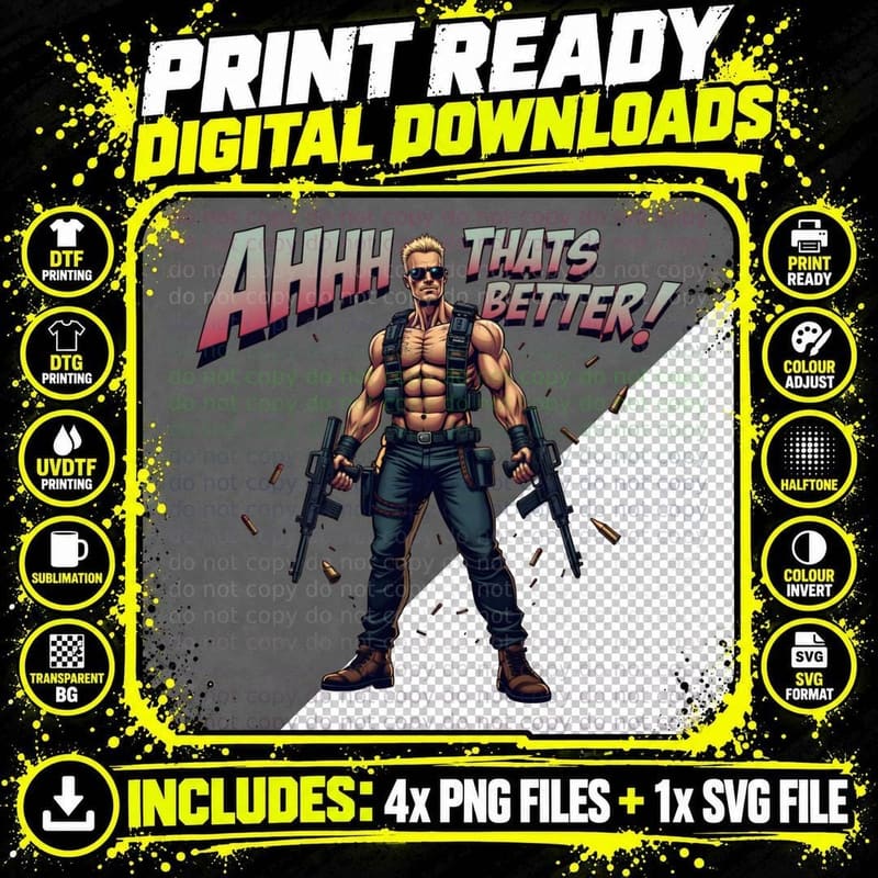 Agh That's Better' Comic Book Style Gunman T-Shirt Png SVG Digital Bundle