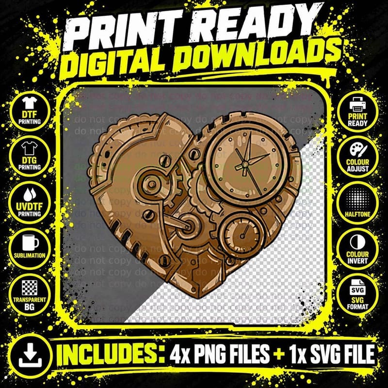 An Engineers Steampunk Mechanical Heart Gear Wheels Cogs Png SVG Digital Bundle