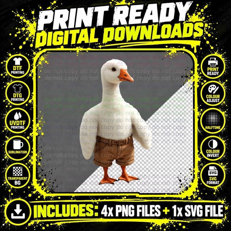 Anthropomorphic White Goose with Orange Beak Feet Brown Png SVG Digital Bundle