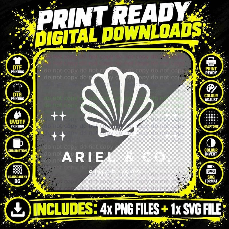 Ariel & Co. Since 1990 Clamshell Crown Princess Png SVG Digital Bundle