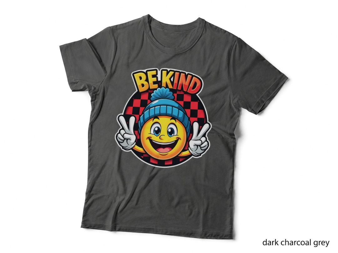 Be Kind Smiley Face, Peace Sign Hands, Checkered Pattern, Happy T-Shirt