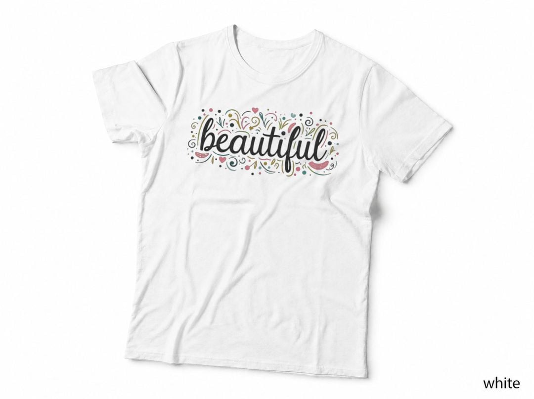 Beautiful Black Cursive Colorful Swirls & Dots T-Shirt