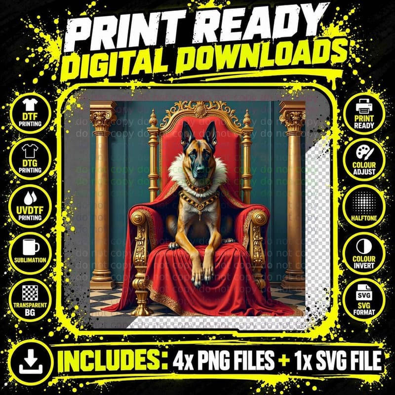 Belgian Malinois King on a Throne T-Shirt Png SVG Digital Bundle