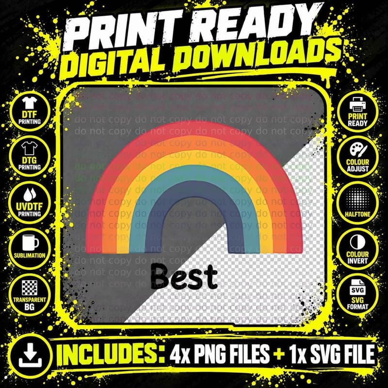 Best Rainbow Graphic Five Arches Red Orange Yellow Teal Png SVG Digital Bundle
