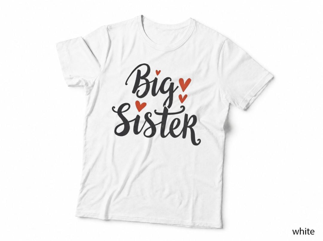 Big Sister Shirt Announcement with Four Red Hearts for Baby Reveal T-Shirt