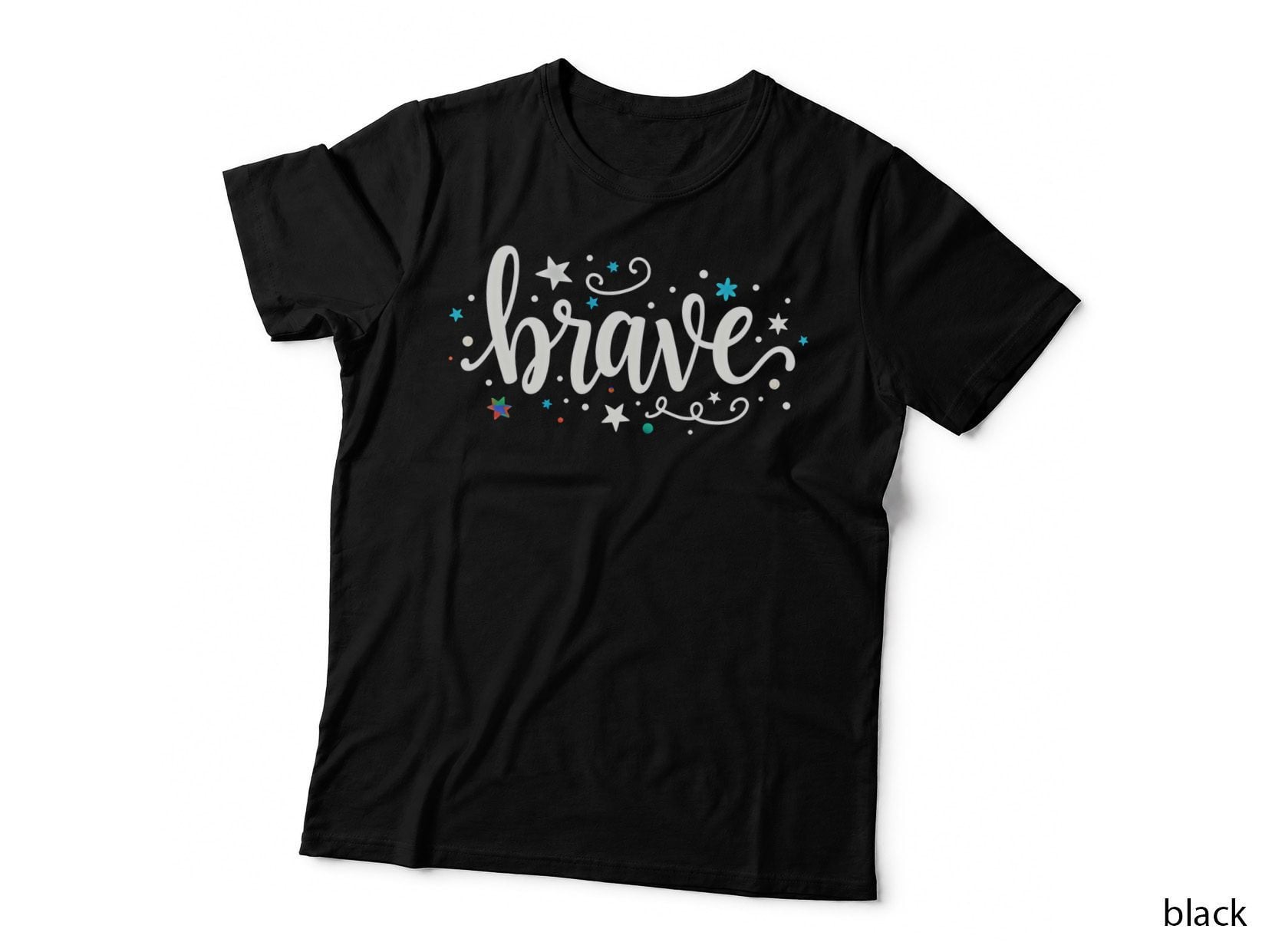 Brave Cursive Blue Colorful Stars & Dots T-Shirt