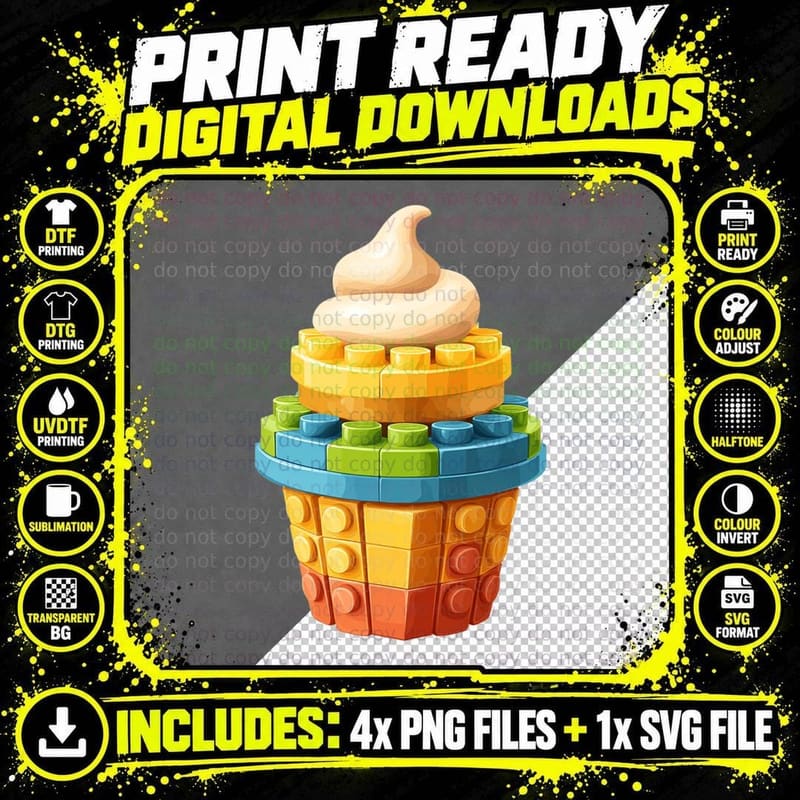 Building Block Brick Toy Ice Cream Cone Art T-Shirt Png SVG Digital Bundle