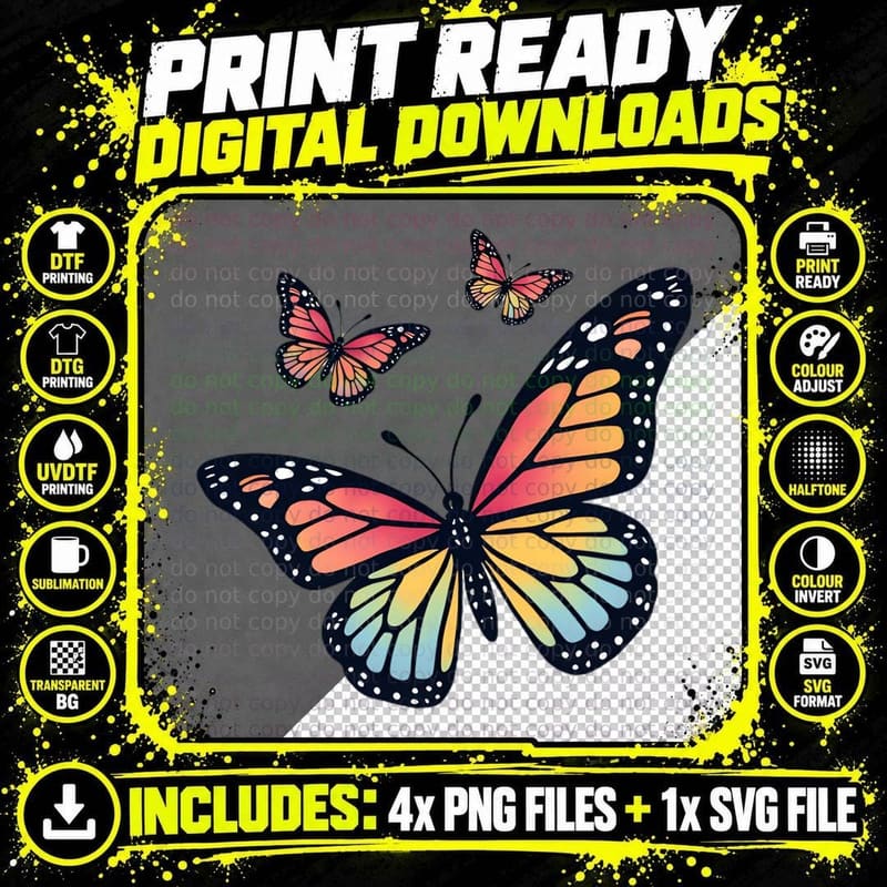 Butterflys Cottagecore Monarch Rainbow Nature Aesthetic Png SVG Digital Bundle