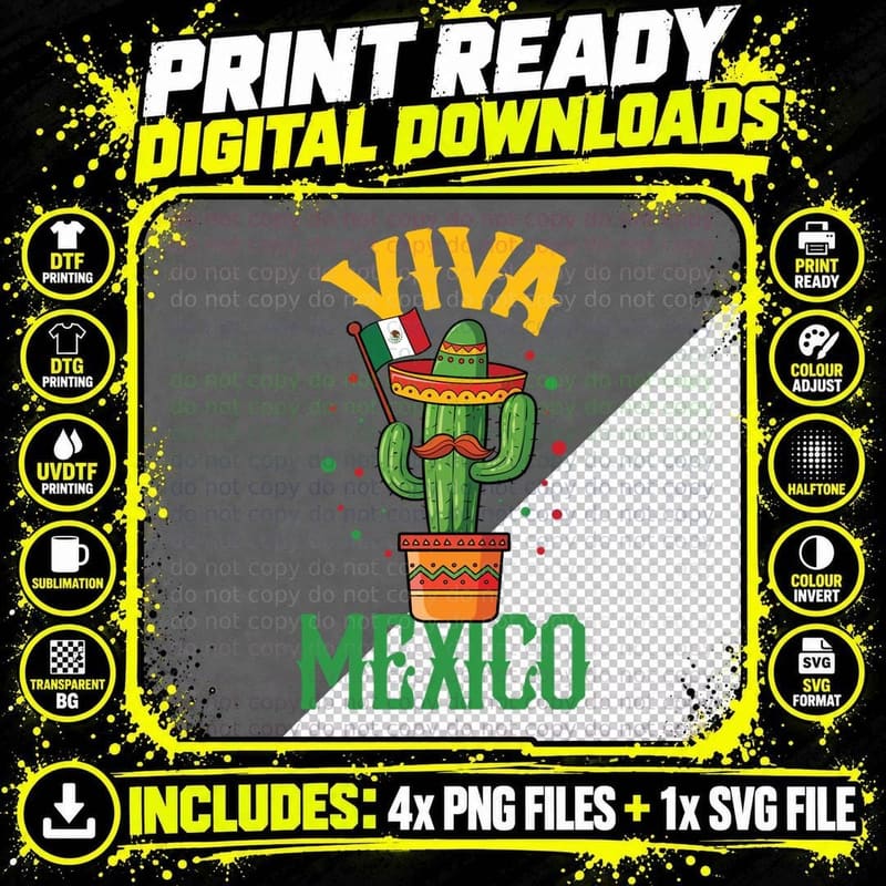 Cactus Viva Mexico Independence Mexican Flag Mexican Png SVG Digital Bundle