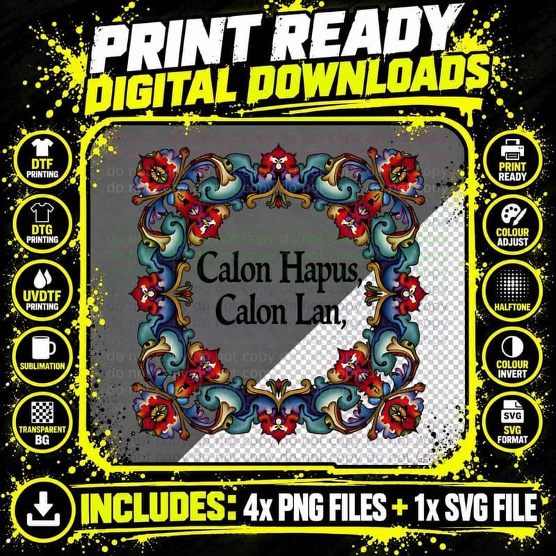 Calon Hapus Calon Lan Welsh Tapestry Inspired Blue Red Png SVG Digital Bundle
