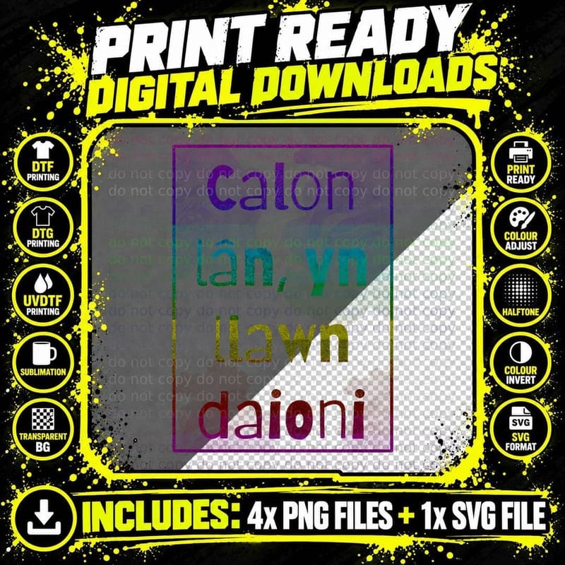 Calon Lan Yn Llawn Diaoni Cymru Cymraeg Rainbow Roses Png SVG Digital Bundle