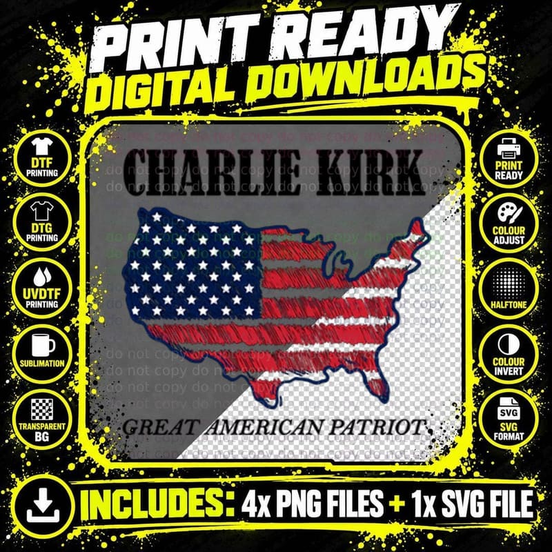 Charlie Kirk Patriotic US Map Scribble Outline Flag Png SVG Digital Bundle
