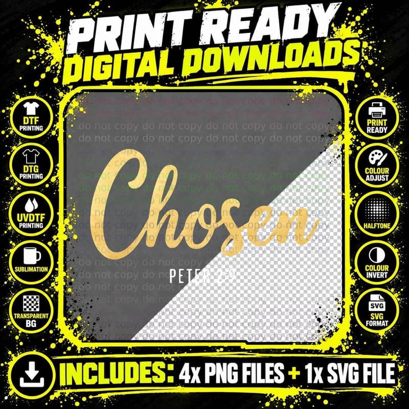 Chosen Peter 2.9 Gold Cursive All Caps T-Shirt Png SVG Digital Bundle