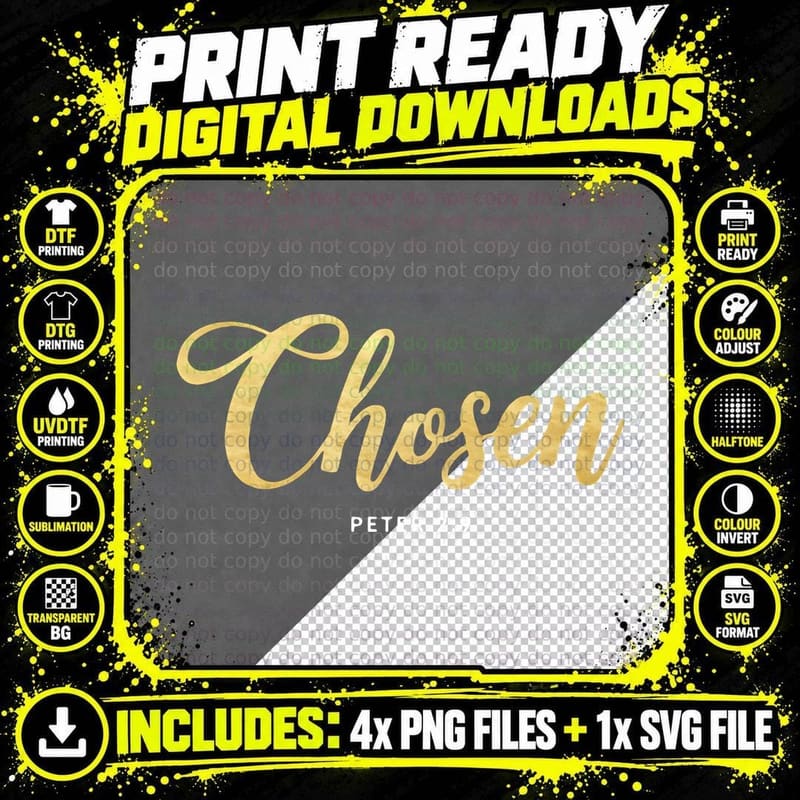 Chosen Peter 2.9 Gold Cursive Religious T-Shirt Png SVG Digital Bundle