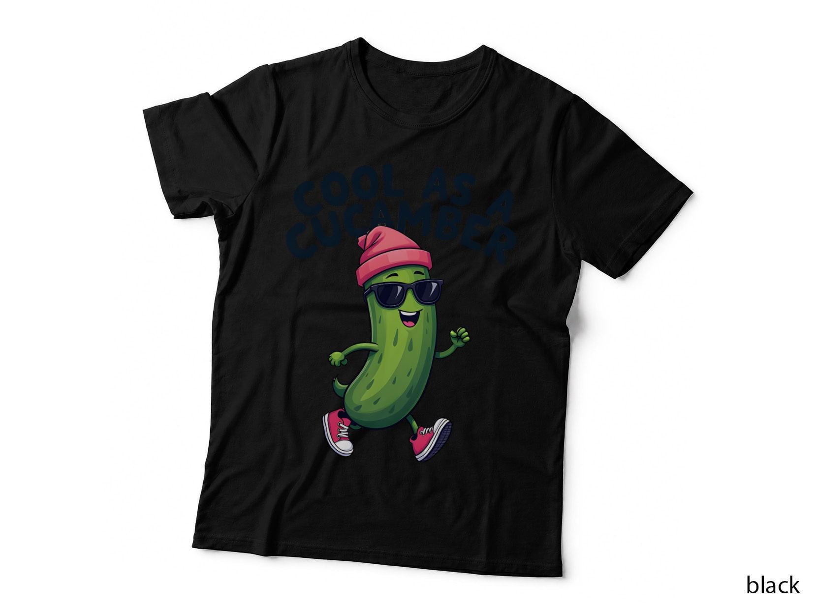 Cool as a Cucumber Cartoon Pickle Pink Beanie & Sunglasses T-Shirt