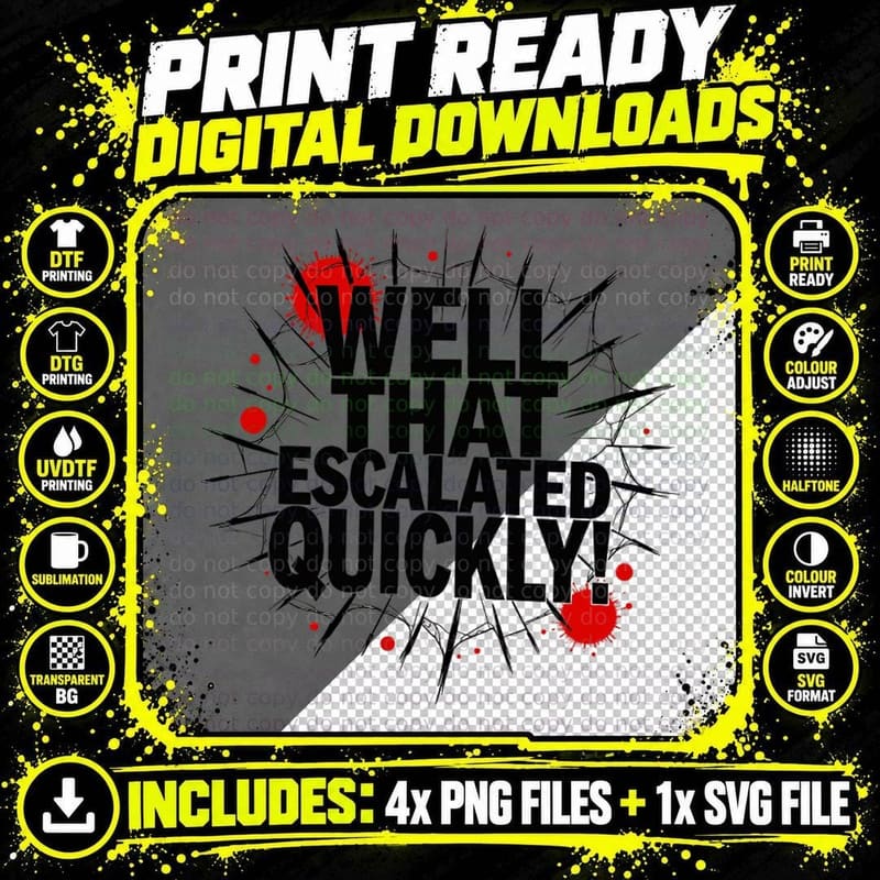 Cracked Glass Well That Escalated Quickly Comic Book Png SVG Digital Bundle