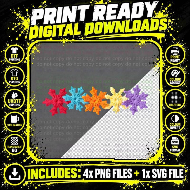 Crocheted Snowflakes Gradient Colorful Art Winter T-Shirt Png SVG Digital Bundle