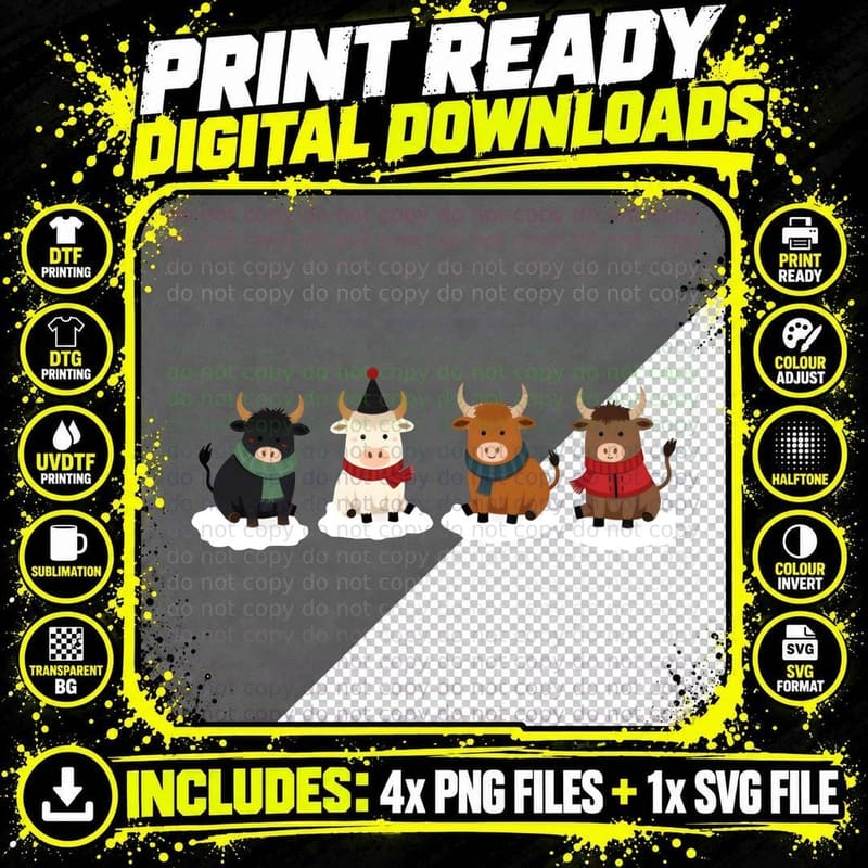Cute Bulls Winter Scarf Sweater T-Shirt Png SVG Digital Bundle