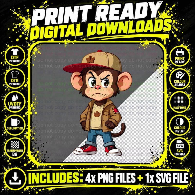 Cute Monkey Cartoon Unique T-Shirt Png SVG Digital Bundle