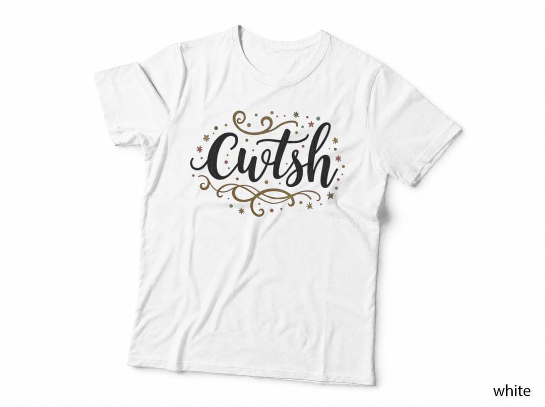 Cwtsh Gold Swirling Filigree Colorful Stars T-Shirt