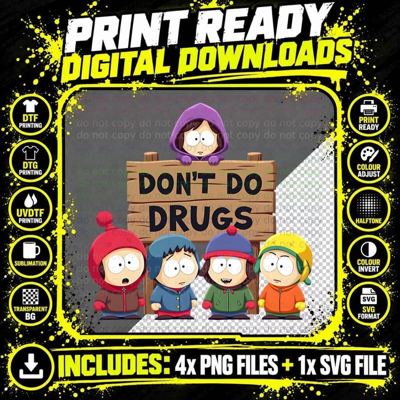 Don't DO DRUGS Cartoon Character Inspired T-Shirt Png SVG Digital Bundle
