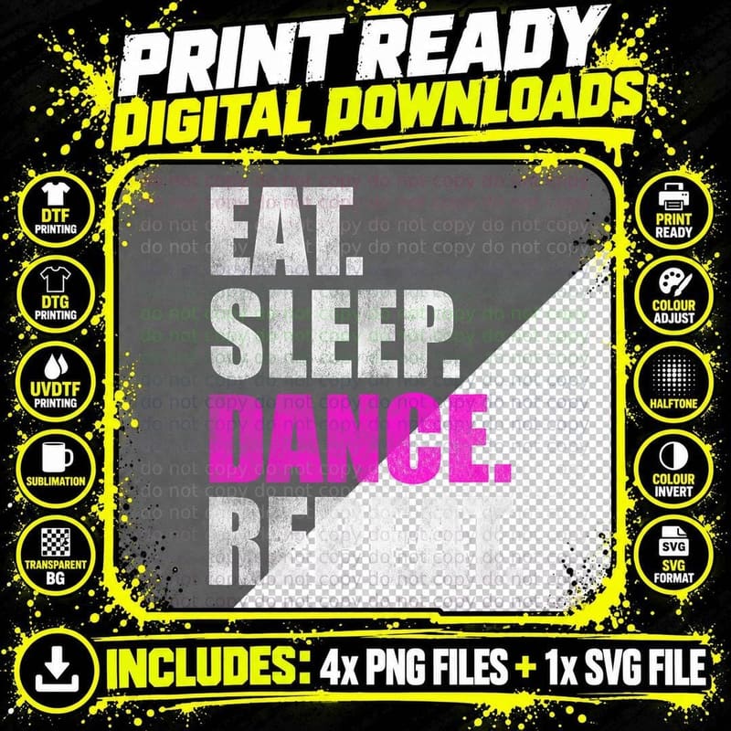 Eat Sleep Dance Repeat T-Shirt Png SVG Digital Bundle