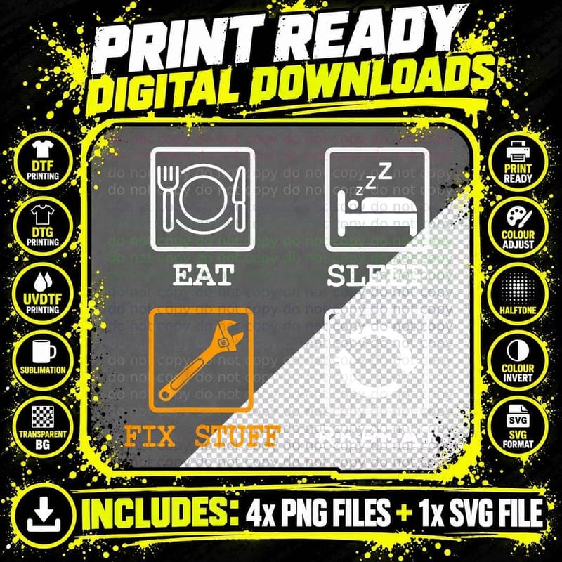 Eat Sleep Fix Stuff Repeat Repairman Handyman T-Shirt Png SVG Digital Bundle