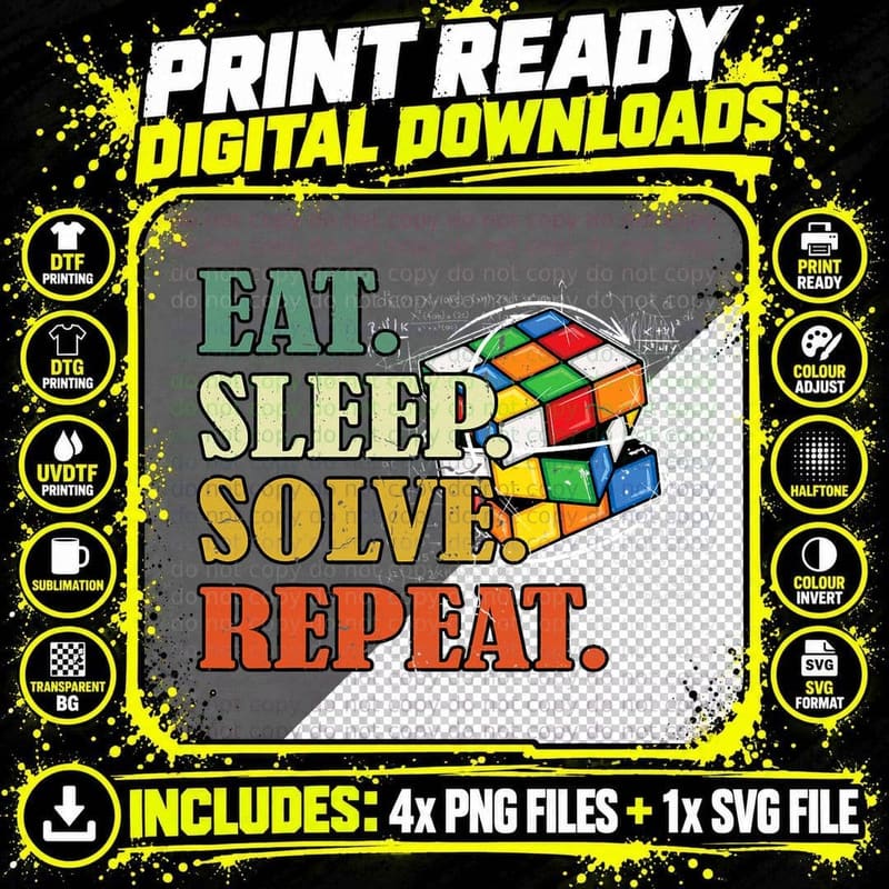 Eat Sleep Solve Repeat Math Speed Cubing Puzzle Lover Png SVG Digital Bundle