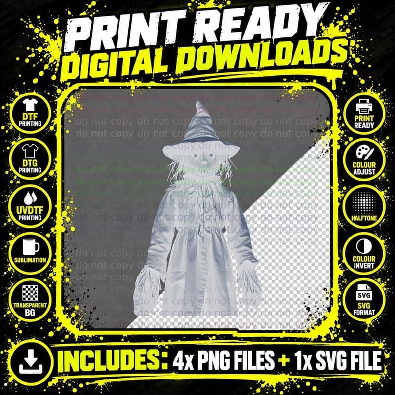 Eerie Scarecrow Burlap Sack Face Glowing Eyes Tattered Png SVG Digital Bundle