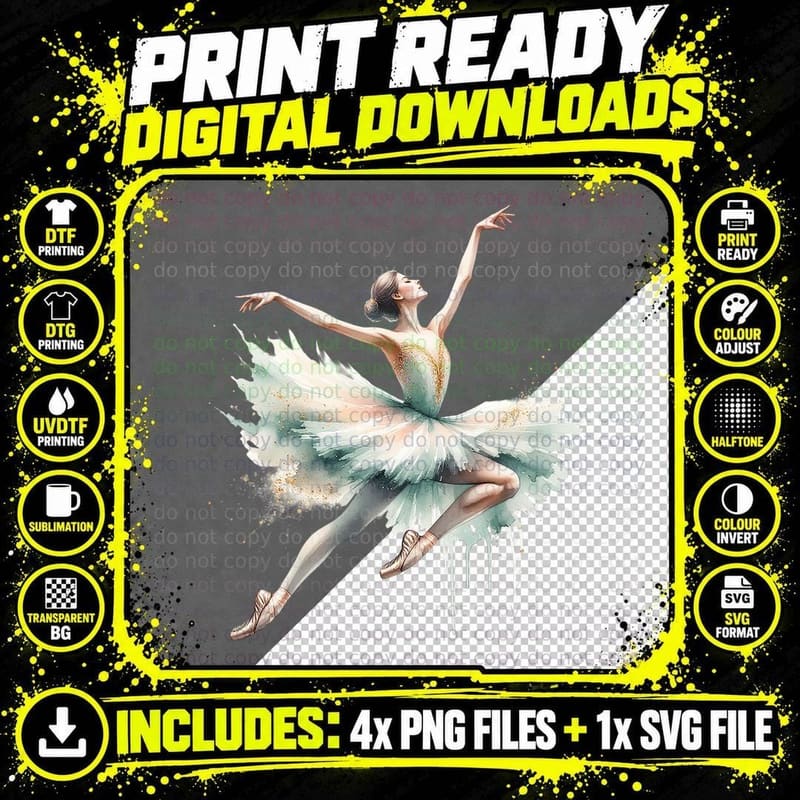 Elegant Ballerina Ballet Dancer Tutu Recital Dance Gift Png SVG Digital Bundle