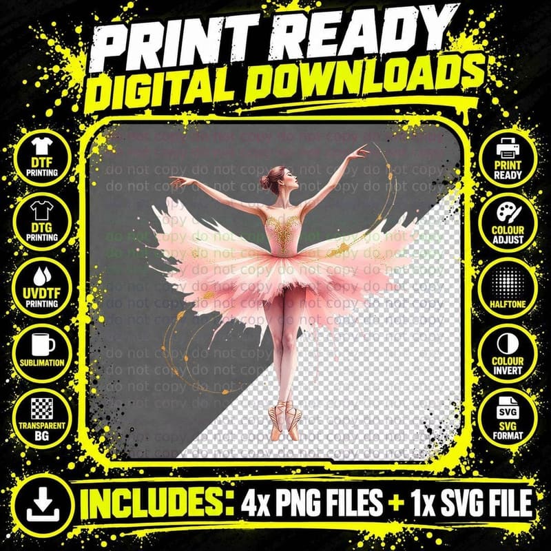 Elegant Ballet Dancer Graceful Art in Motion T-Shirt Png SVG Digital Bundle