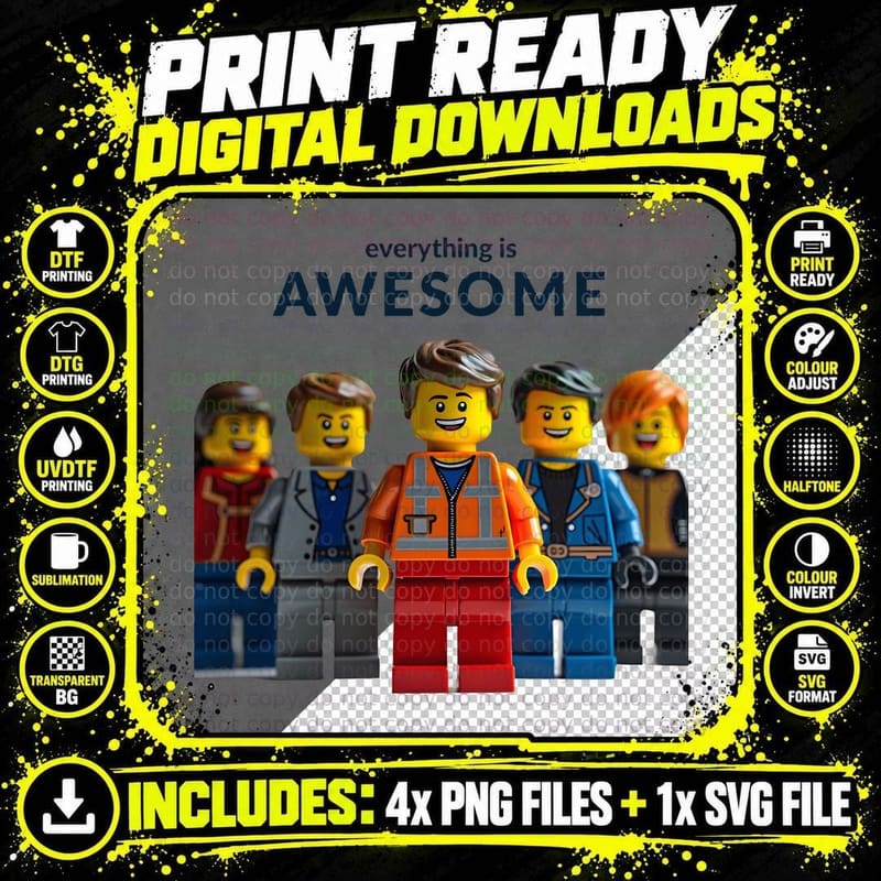 Everything Is Awesome Block Builder Minifigures T-Shirt Png SVG Digital Bundle