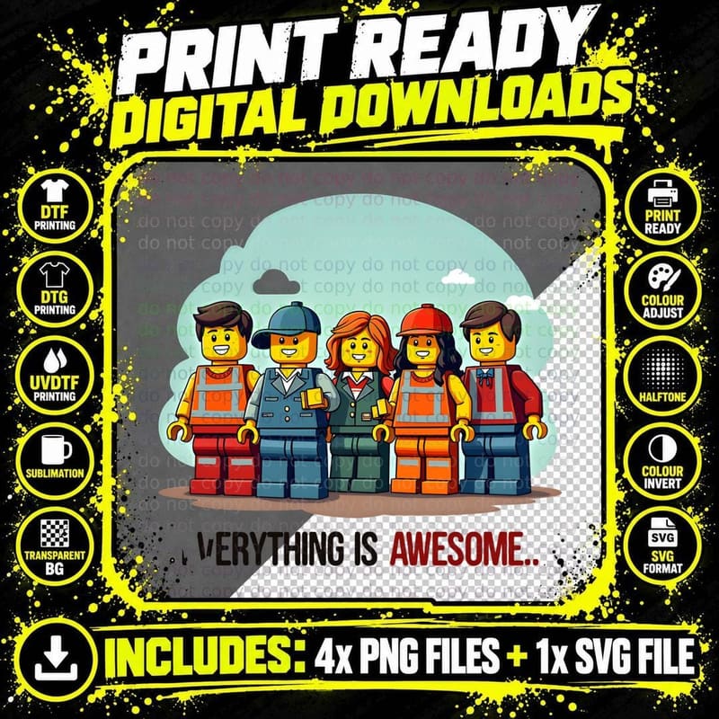 Everything Is Awesome Minifigure Construction Block Png SVG Digital Bundle