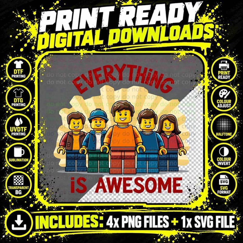 Everything Is Awesome Minifigure Minifigs Construction Png SVG Digital Bundle
